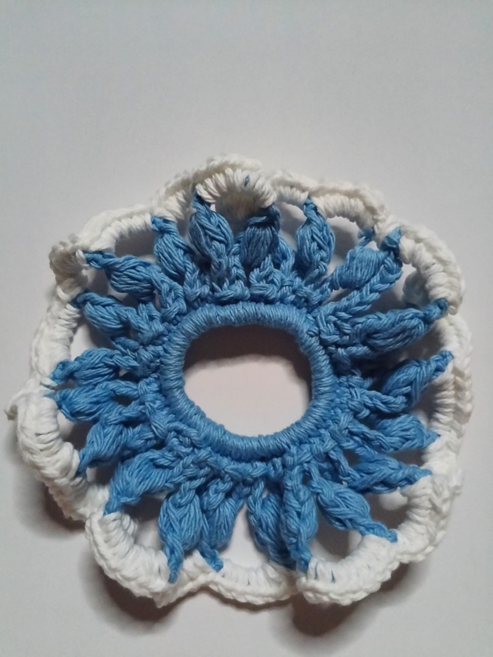 Handmade Blue and White Crochet Scrunchie